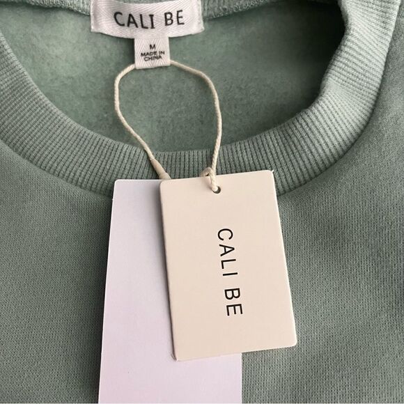 𝅺CALI BE Light Green Cropped Cinch Long Sleeve Sweatshirt Crewneck Size M - Picture 4 of 11